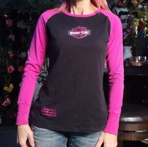 Harley-Davidson Black and Pink Long Sleeve Top